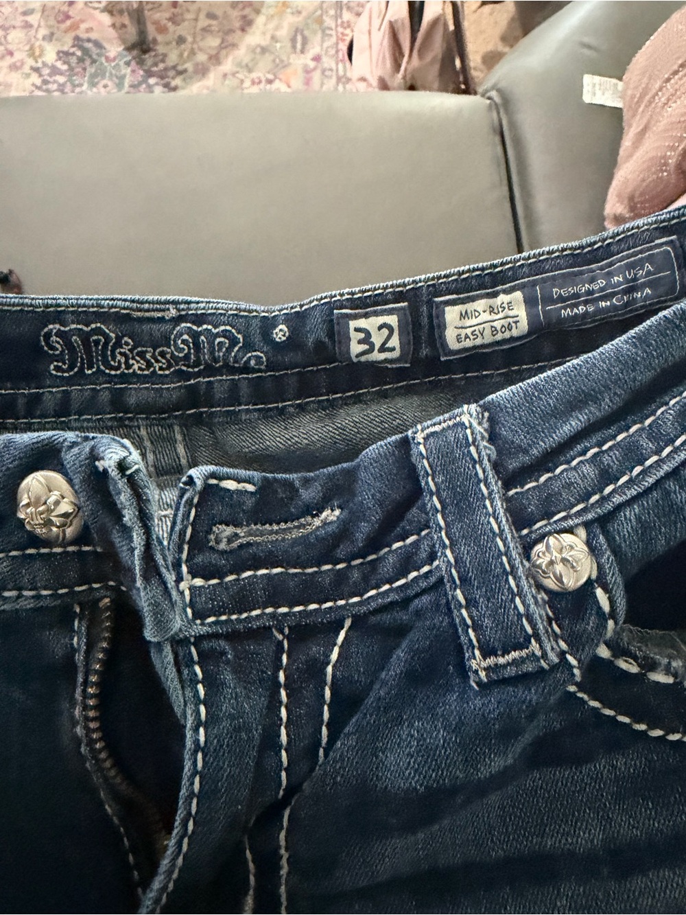 Miss Me Women's Dark Blue Boyfriend Jeans with Fading - Picture 2 of 3